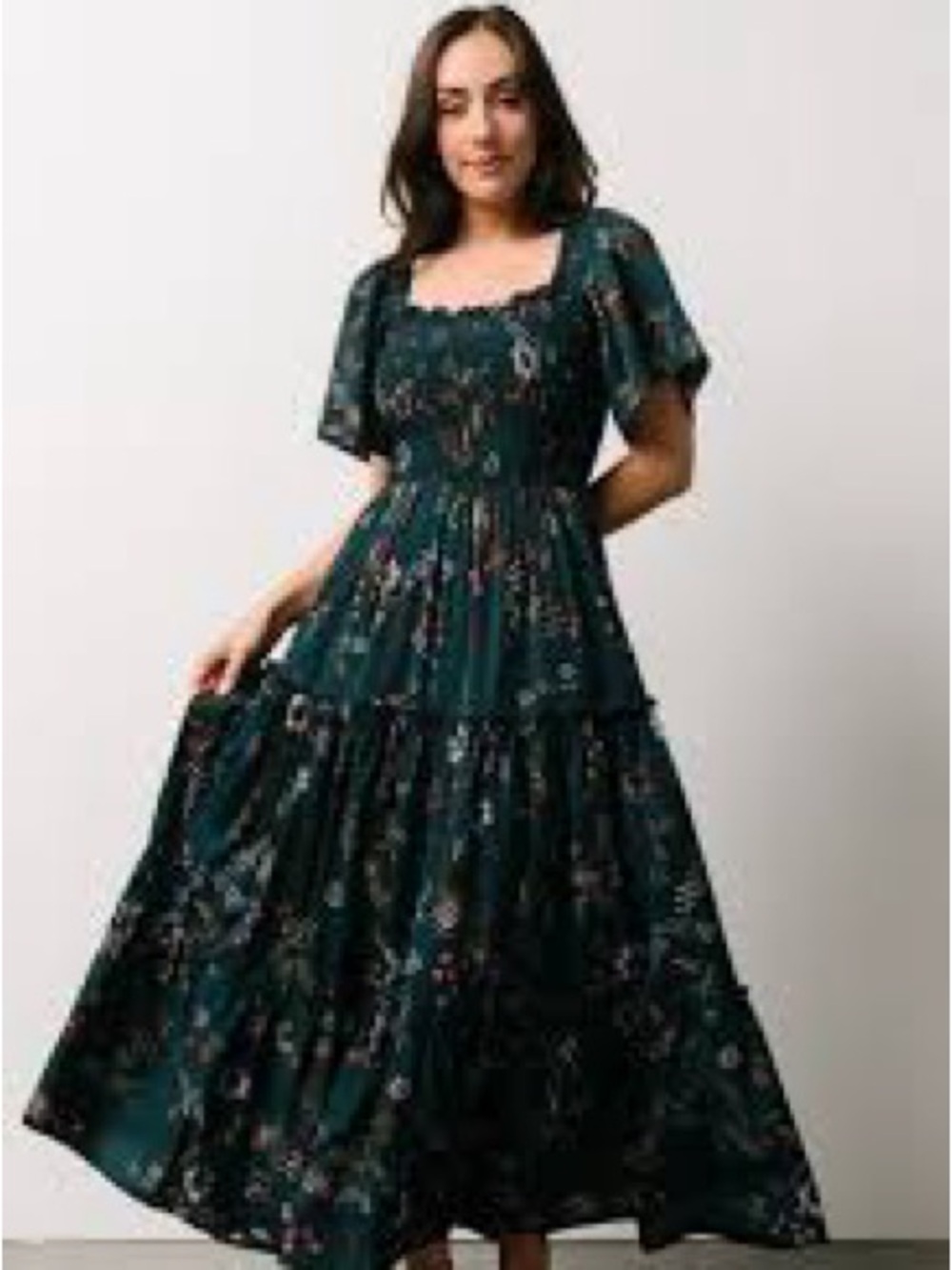 Baltic Born Southampton Smocked Maxi Dress
Print Smocked Square Neck Large Green